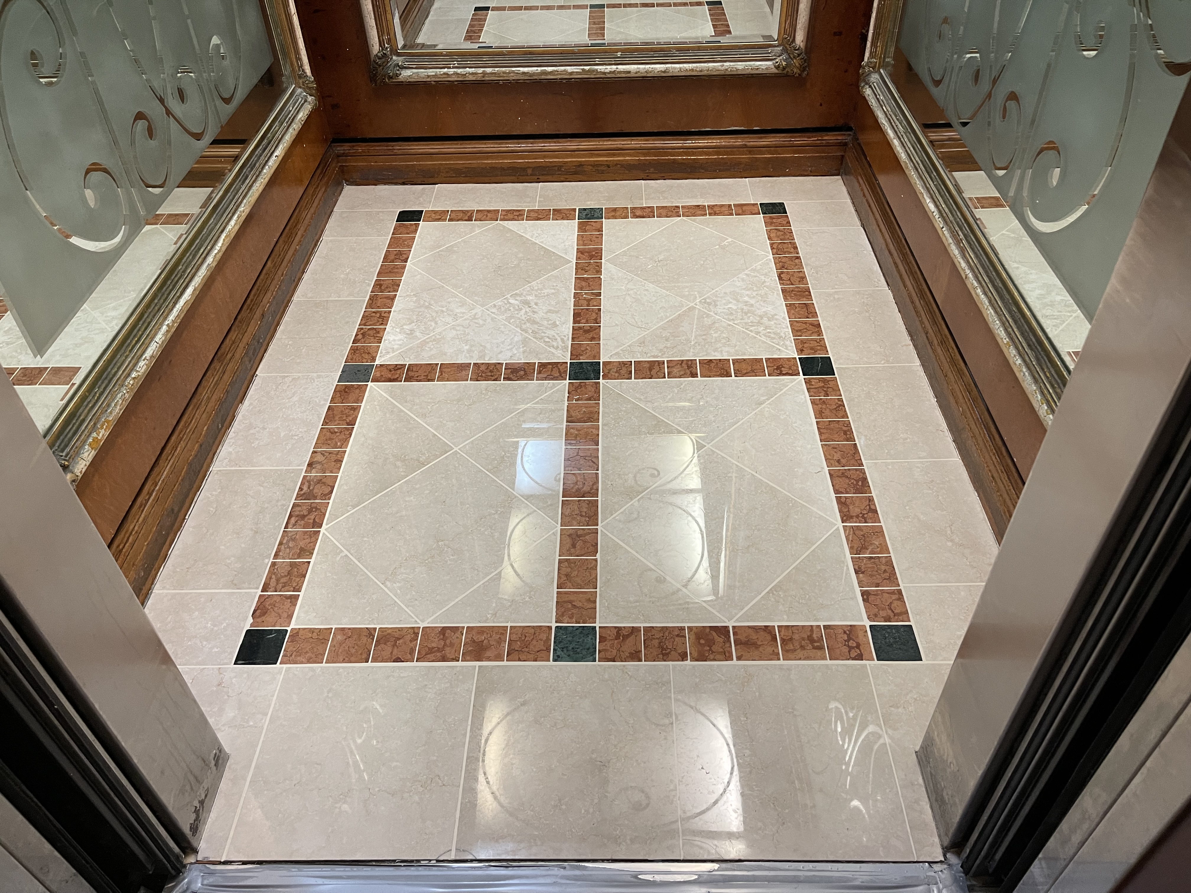 Polished limestone in apartment lobby